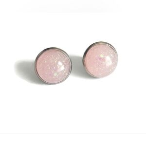 Pastel Pink Glitter Stud Earrings